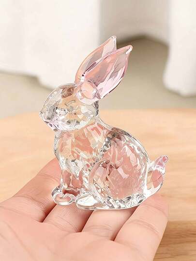 1件精美手工水晶玻璃兔子摆件 - 精致细节和闪亮点缀，是家居、办公桌和花园的绝佳装饰品