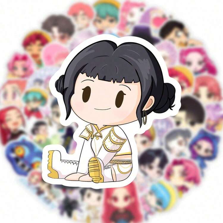 50张KPOP动漫贴纸，防水乙烯基贴纸，适用于水瓶、笔记本电脑、滑板、卡通电影粉丝收藏 - 彩色 - 查看 7