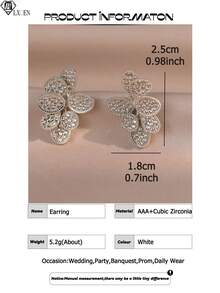 1pair Elegant Leaf Shape Shiny Stud Earrings Cubic Zirconia Women Earring For Girl Birthday Anniversary Daily Decoration Copper Gift Jewelry - Leaf - View 4