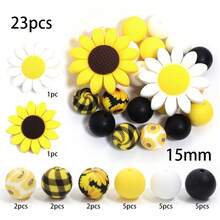1 Set/Pack Multi-Color Water Transfer Printing Silicone Beads, Flower + Round Beads Mixed Set, Suitable For DIY Pen Beads, Bracelets, Necklaces, Pendant Chains, School Handmade Crafts, Keychain Crafts (23 Pieces Total) - Multicolor - View 19