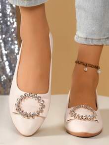 Giày búp bê mũi nhọn nữ, kiểu dáng slip-on, có khóa cài, phù hợp đi làm, mùa xuân/hè, cỡ lớn. - Màu be - Xem 1