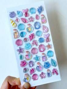 1张随机可重复使用3D贴纸 - 可爱水果、冰淇淋、拉布拉多犬、动物和宠物（猫、狗）| 自粘多层贴纸，不对称形状，哑光表面，适用于剪贴簿、日记、计划本、DIY手工 | 柔软亮丽的卡通3D浮雕可爱趣味贴纸，水晶钻石浮雕贴纸，创意定制计划本贴纸 - 彩色 - 查看 10