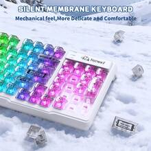 FREEWOLF M95 透明薄膜键盘，透明 PBT 键帽，有线游戏键盘，带侧边灯条，1680 万色 RGB 背光，94 个静音按键，机械手感，26 键无冲突，适用于 PC - 查看 4