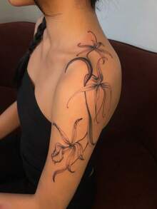 1pc Temporary Valentine's Day Tattoo Sticker, Y2K Style, Featuring A Simple Floral And Vine Design. Waterproof, Sweatproof, Washable, And Non-Reflective. Suitable For Arm And Shoulder Tattoos, Perfect For Individuals. Lasts 3-5 Days.,Sketch Style - Black - View 3