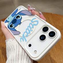 Miniso 迪士尼史迪奇卡通印花手机壳 - 蓝色“史迪奇”字母设计，兼容 MagSafe，保护壳兼容 iPhone 17 Pro Max/17 Pro/17 Air/17/16/15/14/13/12/11/X/XS Pro/Pro Max 系列，非常适合日常使用和送礼，iPhone 17 Pro Max 手机壳，iPhone 17 Pro 手机壳，iPhone 17 手机壳，圣诞礼物，送给女朋友，送给心仪之人，初秋时尚。 - 白色 - 查看 1