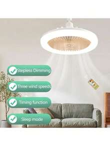 Modern Silent E27 LED Ceiling Fan With 3 Light Modes And Remote Control, 25cm Dimmable LED Light, 3 Wind Speeds, High Quality Materials. - 25cm - View 2