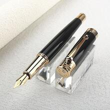 Luxury Black Silver Fountain Pen | Textured Metal Body Business Pen | Premium Gift For Office & Signature - Bent (Curved) 1.0mm - View 6