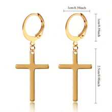 Khuyên tai hình chữ thập unisex, phong cách tối giản sang trọng, đa năng, phù hợp đeo hàng ngày. - Bạc - Xem 2