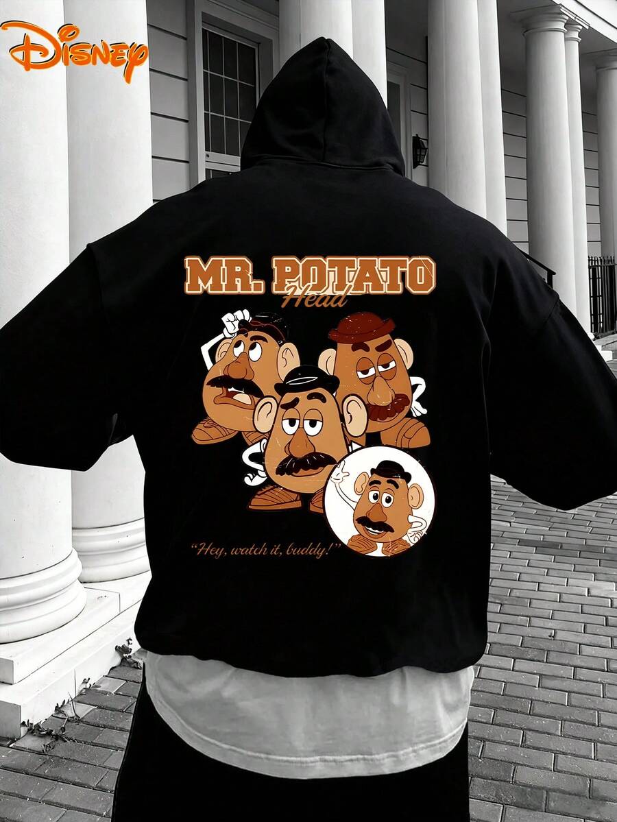 Men's Disney Hoodie, Retro Mr. Potato Head Group Print, Nostalgic & Bold Design, Casual And Comfortable, Ideal For Toy Story Fans & Casual Outings - 黑色 - 查看 1