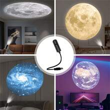 1pc Mini USB Moon Projector LED Earth And Galaxy Lamp, Includes 3/ 6 Interchangeable Planet Images, Starry Sky Projection Light, 360° Adjustable LED Ceiling Decor Light, For Baby Room Night Light, Home Atmosphere Lighting, Room Decoration, Wall Gift - 彩色 - 查看 5