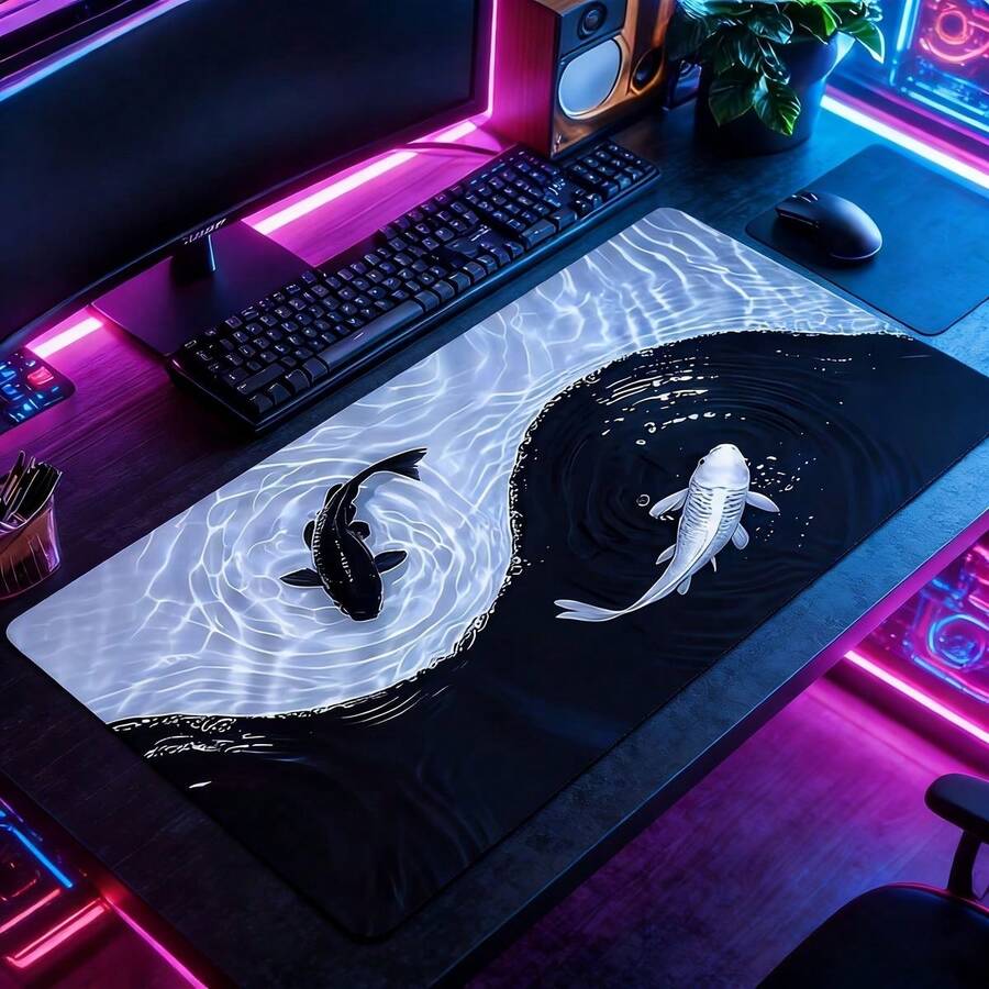 Gaming Mouse Pad Featuring A Tai Chi Koi Design, With A Non-Slip Rubber Base, Suitable For Both Office And Gaming Environments. It'S An Excellent Addition For Your PC, Home, Or Gaming Setup, Making It A Great Gift For Christmas And Halloween - 查看 1