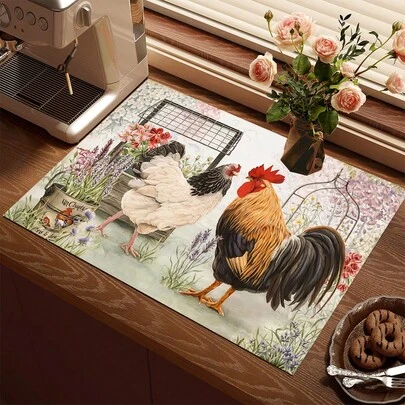 1片吸水沥水垫，农舍风格厨房装饰，咖啡机垫，手工咖啡壶沥水垫，厨房地垫，餐桌垫，厨房台面沥水垫，早餐垫，耐热防滑沥水垫，硅藻土沥水垫，遮盖污渍，超强吸水厨房垫，易清洁碗碟架垫，适用于厨房、餐桌、咖啡店、酒吧、节日、派对、家居装饰、节日礼物