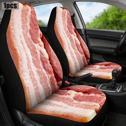 1pc Unique Pork Belly Print Car Seat Cover, Faux Pork Belly Cushion Pad, Anti-Dust Universal Car Seat Protector