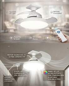 DOSYU Lámpara Ventilador LED para Techo E26/E27  Luz Blanca Integrada con Ventilación Silenciosa Hasta 30,000 horas Aspas Internas Ajuste de Brillo Incluye Control Remoto - Blanco - Ver 9