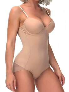 1pc Women's Shapewear Corset, Tight-Fitting Bustier With Bra Cups, Three-Row Hook Design, Fashionable Sexy Mesh Bodycon, Accentuates Body Curves, Slimming Waist, Enhances Hips, Supportive Waist, Shaping Bust, Can Be Worn Outerwear, Multi-Functional Shapewear, Comfortable Fitting Shaping Lingerie, Lightweight Stretchy Fabric, Maintains Feminine Figure - Apricot - View 8