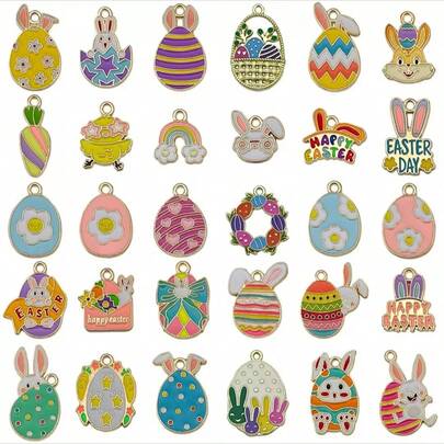 20pcs Easter Oil Drop Alloy Colorful Egg & Rabbit Pendant, Random Mix For DIY Necklace, Bracelet, Decoration
