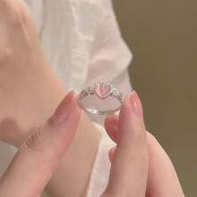 Fashionable Attention-Grabbing Minimalist High-End Lightweight Durable Shiny Pure Silver Ring, Smooth Texture, Minimalist Elegant Vibe, Flattering, Long-Lasting Like New, Refined Ring, Finely Polished, Minimalist Appealing, Elongating Hand, Suitable As Gift - Cat's Eye Heart Ring 1 - View 5