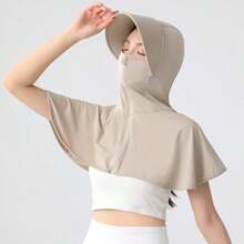 1pc Summer Lightweight Ice Silk Face Mask, UV Protection Shawl Scarf Hoodie Combo, Thin Original Silk Sunscreen Clothing With Hood - Multicolor - View 5