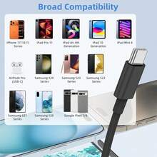 1条装[3英尺/6英尺/10英尺] USB转USB-C快速充电线，兼容 17/16/15充电器，兼容苹果17/16/15/Pro/Pro Max/Plus长款Type-C车载充电线，支持CarPlay功能，兼容三星Galaxy S25/S24/S23/S22/S21/S20等手机 - 彩色 - 查看 6