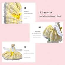 2Pcs Porch Goose Spring Outfit Yellow Gingham Check Dress + Lace Ruffle Headpiece For 23 Inch Lawn Goose Statue Cute Patio Garden Decor - Amarillo - Ver 4