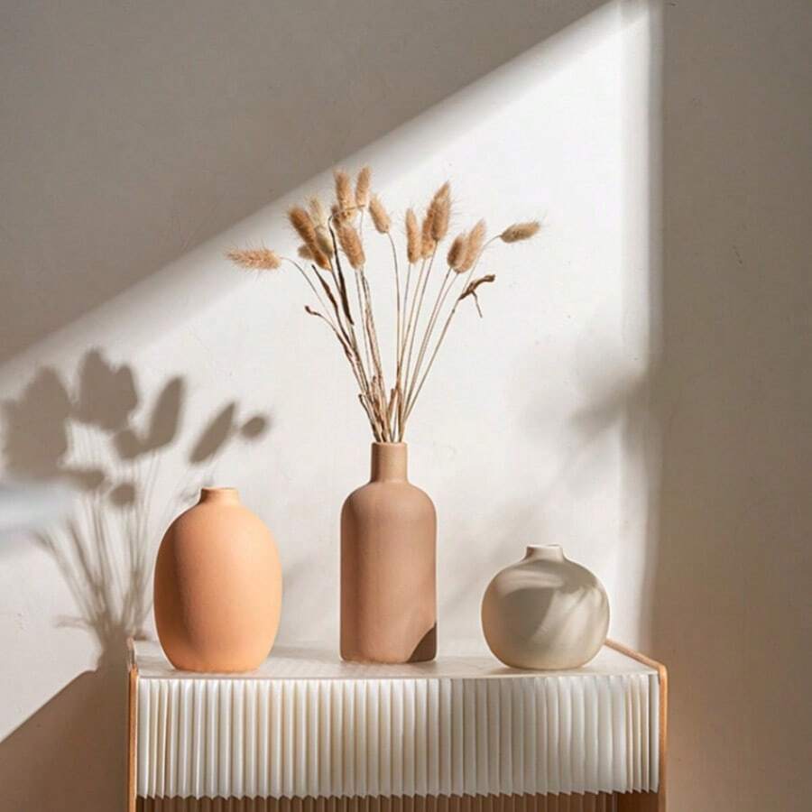 3 PiecesNordic Style Ceramic Vase Set | Wabi-Sabi Home Decor Dried Flower Vase | Multi-Color Creative Living Room Decoration | Modern Home Gift Set - Ceramic Vase Three-piece Set - View 1