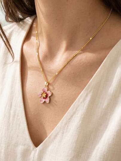 שרשרת תליון פרחונית וינטג' אלגנטית, מתאימה ללבוש יומיומי, חופשה ופעילויות חוץ