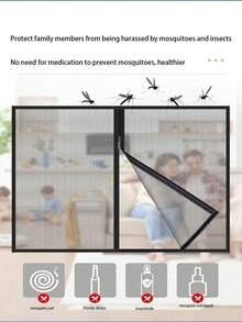 Black Mosquito-Proof Zipper Mesh Screen, Self-Adhesive No Drill Window Netting, Invisible Curtain For Home Use, Anti-Mosquito And Insect - Black Zipper Version - View 2