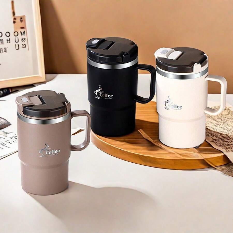 1个450/500毫升304不锈钢咖啡杯，带茶漏和折叠勺，双层保温奶茶咖啡水杯，带手柄，防烫饮水杯，冷热水皆宜，适合成人和学生在家、学校、宿舍、办公室、聚会、野餐和露营等场合使用。 - 彩色 - 查看 1