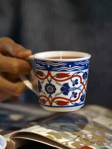 Bộ tách và đĩa cà phê kiểu Thổ Nhĩ Kỳ cổ điển họa tiết hoa hồng và hoa tulip, tách cà phê nghệ thuật tinh tế, tách đựng đồ uống và nước ép, thích hợp sử dụng hàng ngày, uống trà chiều, dùng trong văn phòng, làm quà tặng hoặc dịp lễ. - Nhiều màu - Xem 7