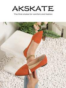 Women's Pointed Toe Flat Shoes, V-Cut Vamp Slip On Casual Dress Flats, Soft Padded Insole Anti-Slip Outsole, Multi Bright & Classic Solid Color Options, Comfortable Everyday Footwear For Office Work Daily Commute Shopping Weekend Outings - 橘色 - 查看 1