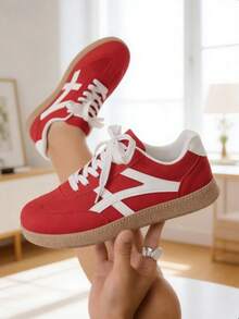 Women's Casual Sneakers, Flat, Lightweight, Comfortable For Fitness, Walking, Skateboarding - 紅色 - 查看 3