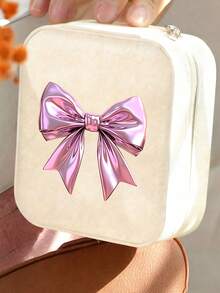 1 hộp đựng trang sức mini di động, hộp đựng trang sức màu be in họa tiết nơ hồng tinh tế, hộp quà tặng đựng trang sức cho vòng cổ, bông tai, hộp đựng nhẫn và bông tai nhỏ gọn, dung tích lớn, thích hợp cho du lịch, cầu hôn, trường học, công tác, đi làm, Ngày của Mẹ, đám cưới, kỷ niệm, quà sinh nhật. - Nhiều màu - Xem 11