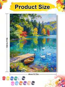 40x50cm/16x20in 彩色湖泊風景天鵝與小船 DIY 數位油畫畫布藝術手工 成人居家裝飾節日禮物 - 40*50厘米 - 查看 7