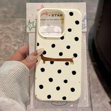 1pc TPU Material Polka Dot Dachshund Pattern Phone Case Suitable For IPhone 17 Pro Max/17/16 Pro Max/15/13/12/11, S20 FE/A15/S24/A55, Note 11/Note 12/Note 13 Pro, Full Coverage Anti-Drop Soft Protective Phone Case - White - View 2