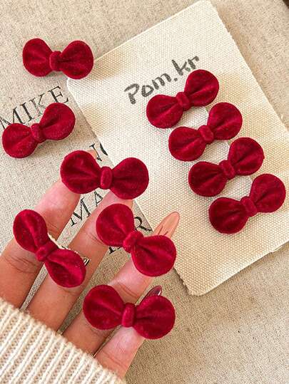 Bộ 4/2/1 chiếc kẹp tóc nơ nhỏ màu đỏ thời trang cho nữ, kẹp tóc mái kiểu cổ điển thanh lịch, phụ kiện tóc.