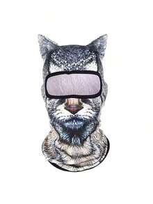 1pc/2pcs Unisex 3D Animal Pattern Face Shield Balaclava Outdoor Funny Water Sports Hat UV Protection Animal Head Cover (Cat, Dog), Suitable For Daily Use, Travel, Hiking, Skiing - 白貓 - 查看 4