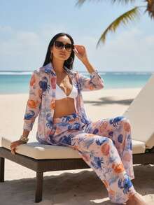 Pearl Beach Cover-Up - Shirt And Adjustable Tulle Pants Set | Summer 2026 - Resort Fashion Blogger Style - Crab - View 1