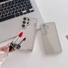 适用于三星 Galaxy S26 S25 S24 FE S23 Ultra Plus 的闪亮钻石镜面手机壳，镀层化妆镜防震保护套 - 銀色 - 查看 5