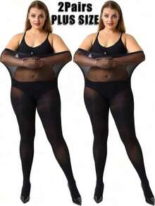 2双装女士20D加大码性感极简连裤袜，黑色和杏色透明丝袜，适合日常和职业场合，也可作为万圣节和圣诞节装饰，舒适保暖，适合任何场合。 - 彩色 - 查看 12