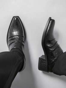 2026 Nuove scarpe derby a punta per uomo, primavera, scarpe casual eleganti con pieghe versatili, stile britannico slip-on loafer, alla moda per discoteca, parrucchiere, giovani uomini - nero - Visualizzare 4