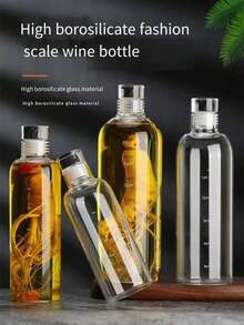 1pc High Borosilicate Thickened Glass Wine Bottle, Premium Ginseng Sealed Liquor Decanter, Minimalist Design. Marked Empty Glass Bottle, Baijiu Bottle. - Clear - View 13