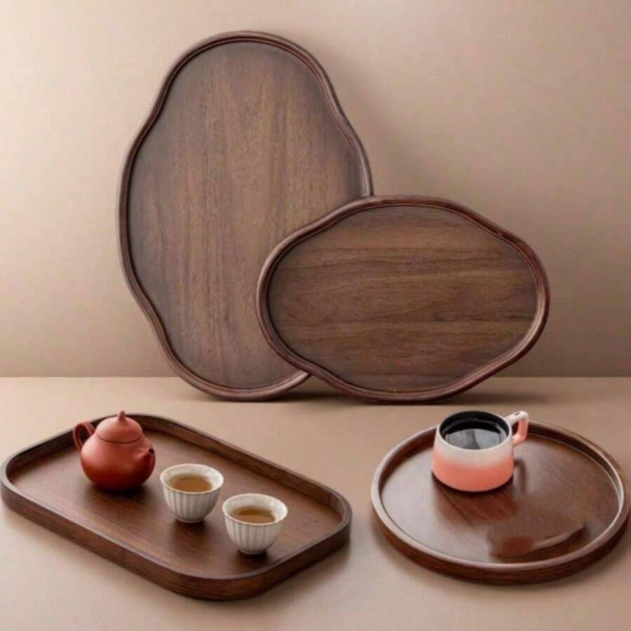 This Luxury Tea Tray, Fruit Tray, Octagonal Handled Tray, Snack Plate, Dining Plate, Cup Storage Plate, Dessert And Cake Plate Is Very Suitable For Home, Restaurant, Hotel, Wedding Party, Event Party And Daily Life Use. - Brown - View 1