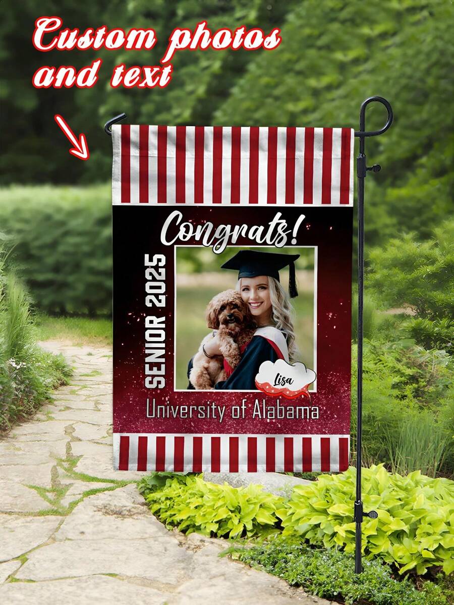 1pc Custom Photo Garden Flag,Personalized Graduation Gift,Customizable University Of Senior 2026 Flag,Custom Text And Image Graduation Banner,Graduation Season Gift,Graduate Gift For Her,Outdoor Yard Decor,Graduation Party Decor - Multicolor - View 1