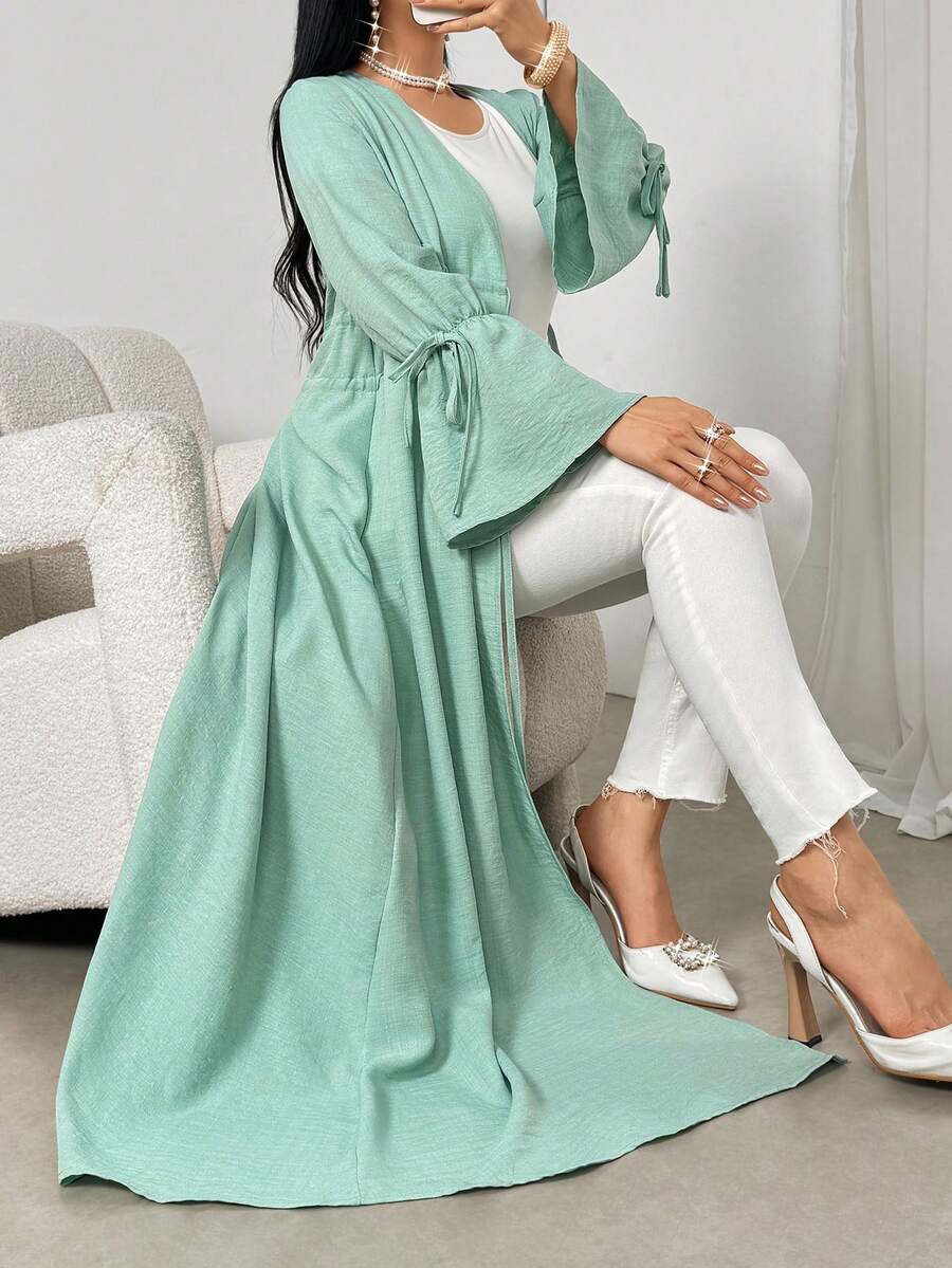Women's Chiffon Abaya Dress - Pleated Sleeve - Mint - View 1