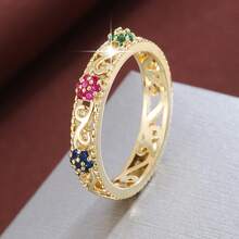 1枚优雅花卉设计立方氧化锆镶嵌女式戒指 - 彩色 - 查看 29