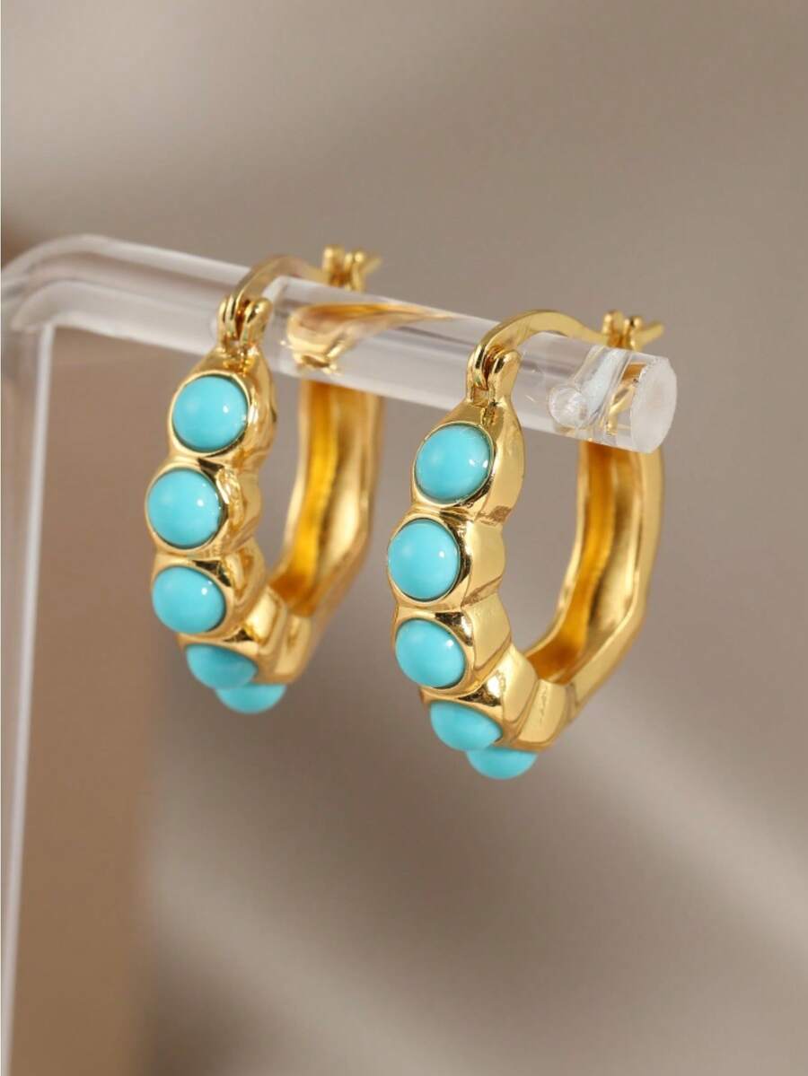 DIYCCPC Anting-anting Turquoise Imitasi Bergaya Vintage, Aksesori Perhiasan Gaya Bohemian untuk Wanita, Cocok untuk Festival dan Pesta - MultiWarna - View 1