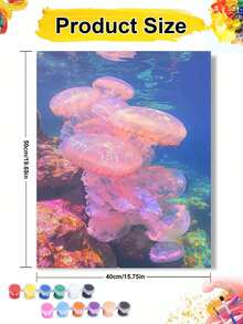 粉色水母海洋场景DIY数字油画帆布画工艺品成人家居装饰40x50厘米/16x20英寸节日礼物 - 40*50厘米 - 查看 2