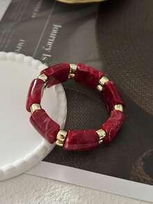 1件欧美时尚美拉德棕色亚克力手链，法式夸张极简几何手工串珠 - 彩色 - 查看 8