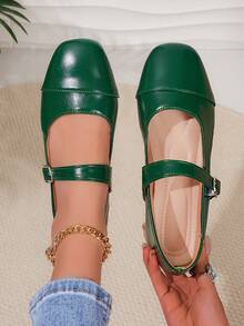 Women's Flat Slip-On Casual Loafers, Breathable Strap Buckle Ballet Shoes - Green - View 2