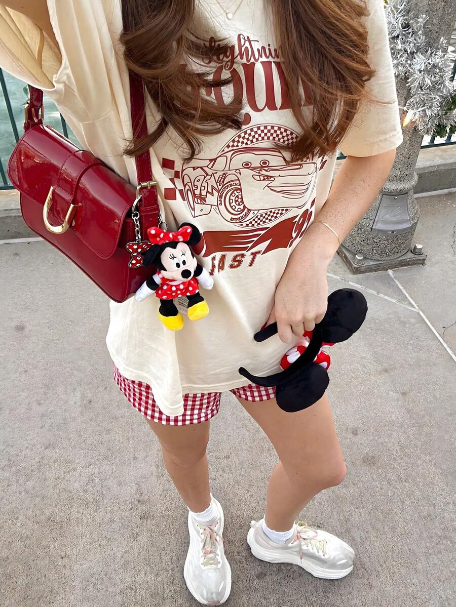 Disney-Disney Dress Up | Retro Red Grid+Lightning McQueen Printed T-Shirt Unisex Casual Travel Set - White - View 1